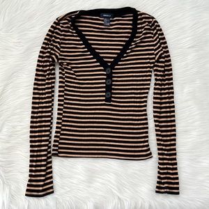 Dark Academia Long Sleeve Stripped Henley Y2K Top